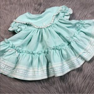Vintage Marthas Miniatures Baby Girls Mint Lace Ruffle Frilly Dress
